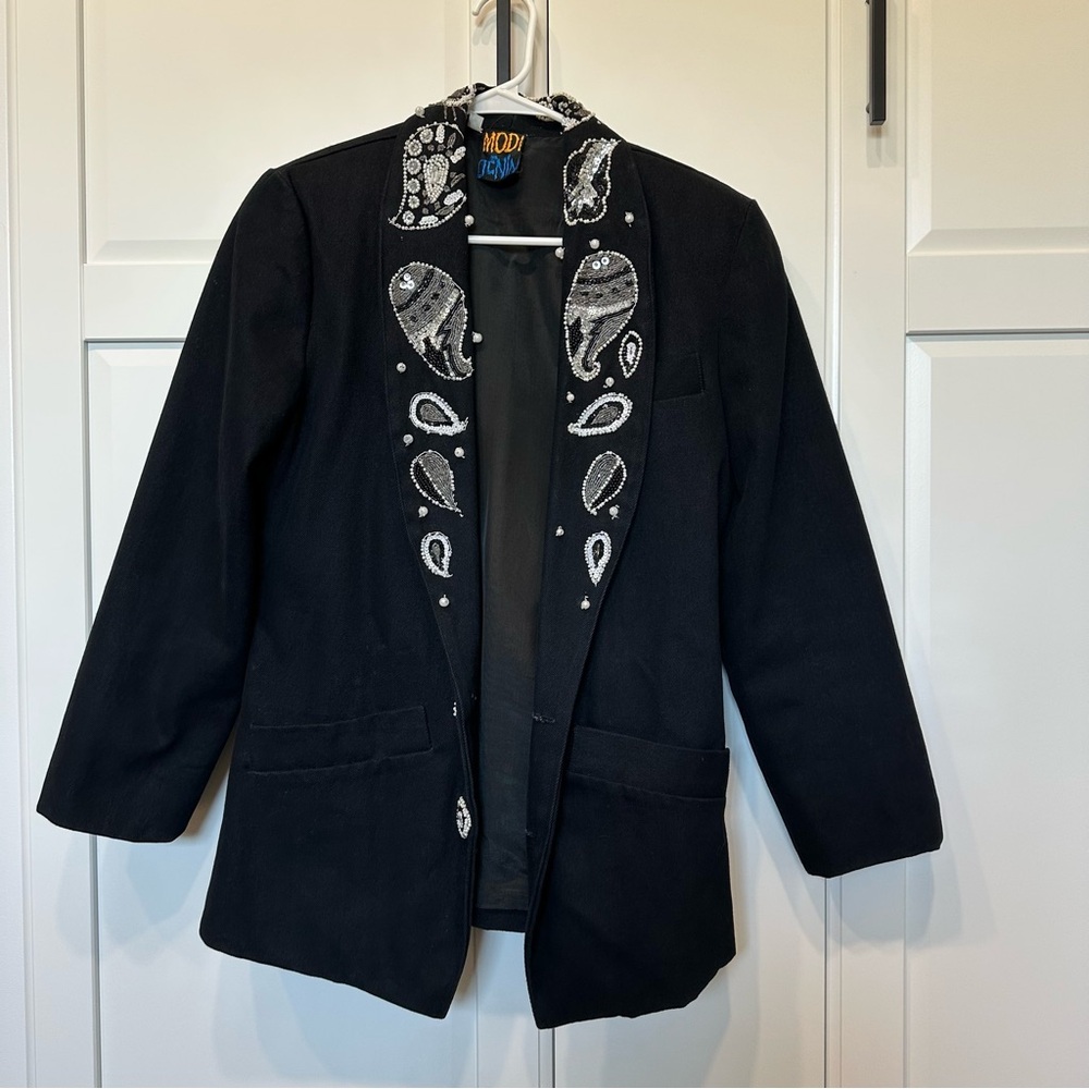 Vintage Modi Denim Black Embellished Women's Jacket,blazer,artsy,emo,rare